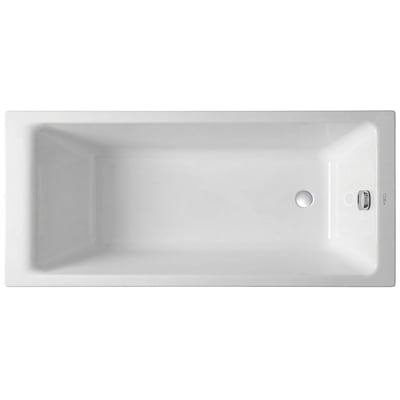 Hvidt, rektangulært COBA indbygningsbadekar på 160 x 70 cm set ovenfra med afløb og overløb.