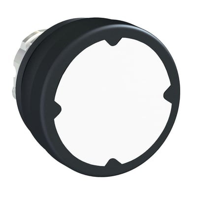 Schneider Electric trykknaphoved med Ø37mm hvidt frontstykke og sort ramme til Ø22mm montagehul.