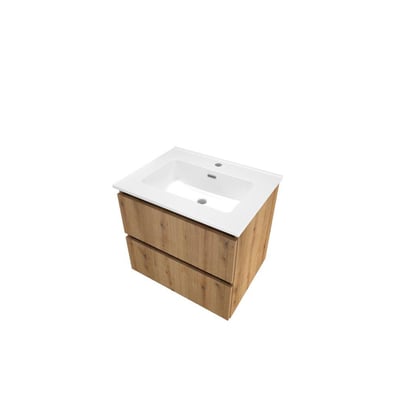 Sanibell Proline møbelsæt med 61x46 cm porcelænsvask og 2 softclose skuffer i urban eg med lodrette lameller.