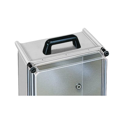 Schneider Electric transport håndtag til Thalassa-serien i sort og sølvfarvet metal med synlig lås.