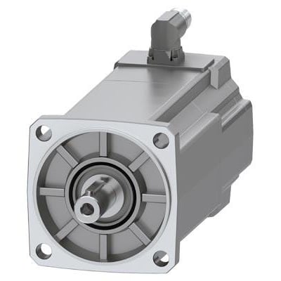 Siemens Simotics S-1FK2 HD servo motor med 5 Nm moment og en IP64 beskyttelsesgrad, vist med aksel og flange.