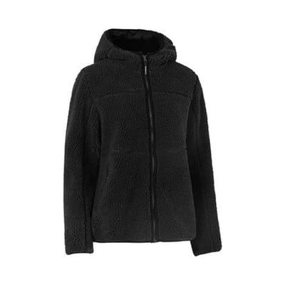 ID Identity sort pile fleece jakke til damer i størrelse S, med hætte og lynlås.