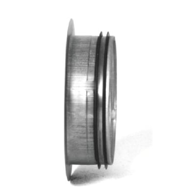 Sidevisning af Lindab indløbsrør ILU 400, galvaniseret stål, 400mm, med fokus på pakningerne.