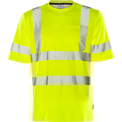 Kansas Fristad HiVis t-shirt i gul, kl. 3, med rund hals og reflekterende striber over brystet og ærmerne.