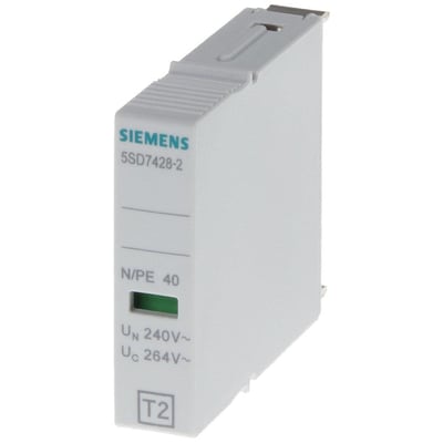 Siemens 5SD7 T2 N-PE 264V 40kA overspændingsbeskyttelsesmodul, viser N/PE 40 og U N 240V samt U C 264V mærkning.