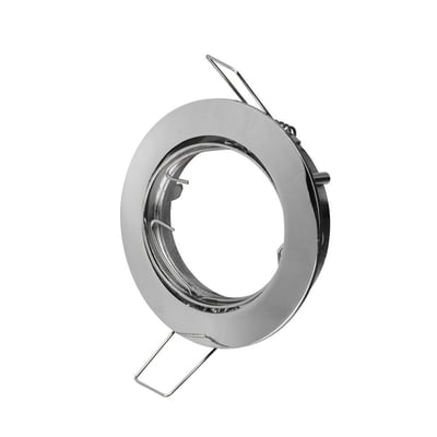 V-TAC GU10-downlight-kit i krom set skråt forfra med den runde spotring og monteringsfjedre.