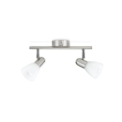 Philips Burlap loftlampe med to justerbare lampeskærme i mat glas og mat krom finish.