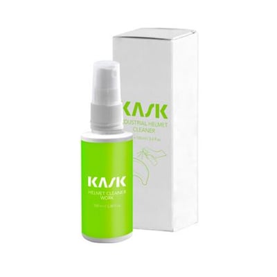 KASK hjelm rens på 100 ml i grøn sprayflaske med den tilhørende hvide æske ved siden af.