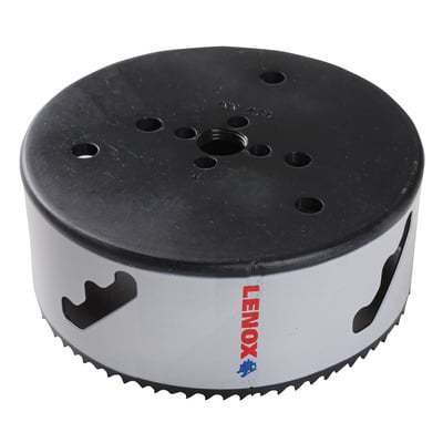 Lenox Speed Slot bimetalhulsav på 127 mm set skråt med sølvfarvet savkrop, sort top og tandkrans.
