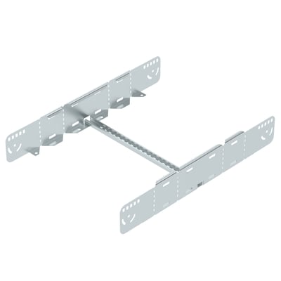 OBO Bettermann kabelstykke 110x500 mm galvaniseret, set fra en anden vinkel, der viser dets monteringsbeslag og justerbare forbindelsesstykke.