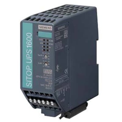 Siemens Sitop DCUPS1600 nødstrømsforsyning med Ethernet/Profinet, 24V/20A, viste skråt forfra.