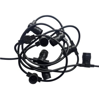 Sort lyskæde på 0,6 meter med B22 fatning og H07RN-F 2x1,5mm2 kabel, ideel til indendørs og udendørs brug.