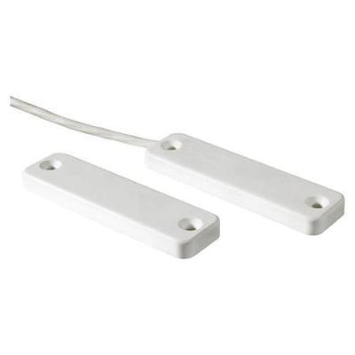 Grothe magnetkontakt til Mistral trådløs ringetryk SE03, hvid, med ledning og to separate kontaktelementer på hvid baggrund.