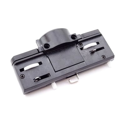 Sort pendeladapter fra SpectrumLED til 3-faset skinnesystem, set skråt ovenfra med kontakter og beslag synlige.