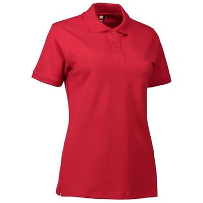 ID Identity damestretch polo i rød farve, str. 3XL, lavet i piqué-kvalitet med synlige tone i tone-knapper ved stolpen.