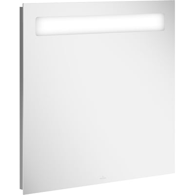 Villeroy & Boch A429 More to see 14 spejl, 60x75 cm, vist fra en let vinkel, med tydelig LED lyskilde øverst.