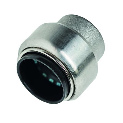 Roth slutmuffe 28 mm fremstillet i rustfrit stål med sort indre pakning til afpropning af rør.