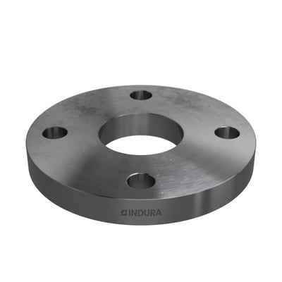 Sidevisning af Indura stålflange med 60,3 mm diameter, 4 bolthuller og PN10/16 trykklasse.