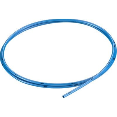 Festo trykluftslange PAN-16X2-BL i blå plast med en ydre diameter på 16 mm, vist i en cirkulær form.