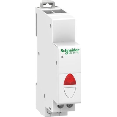 Schneider Electric Acti9 iIL rød signallampe i kompakt design med 18mm bredde og tydelig rød LED-indikator.