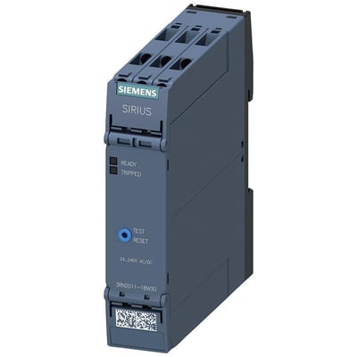 Siemens SIRIUS 3RN2 termistorrelæ med 2CO skiftekontakter og 24-240V AC/DC forsyning, vist i 22,5 mm kapsling med skrueterminaler.