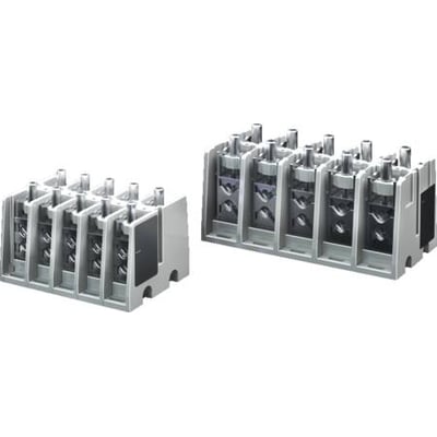 Rittal Tilslutnings-klemblok SV i grå plast med synlige skrueterminaler og en bredere blok til højre.