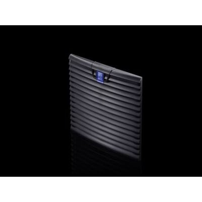 Rittal udgangsfilter F SK 3240/41.1XX i sort RAL 9005, vist fra siden med fokus på lameller og en blå indikator.