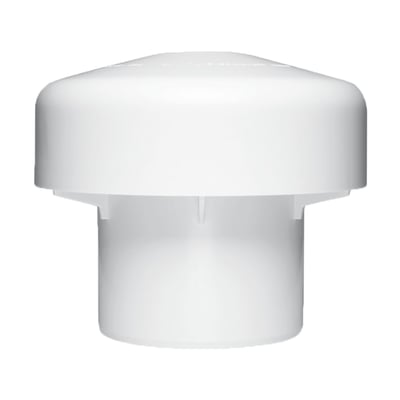 Hvid Purus vakuumventil på 110 mm med bred, afrundet top og cylindrisk tilslutning nederst.
