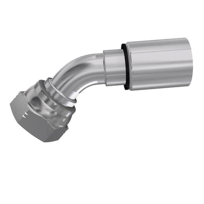 Parker 1B148 hydraulikfitting i stål med 45° bøjning, 3/8" BSP-omløber og tilslutning til 3/8" slange.