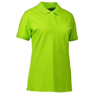 ID Identity dame polo shirt i limegrøn str. S, lavet af stretch piquékvalitet med synlige tone i tone knapper.