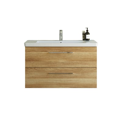 Dansani Mido møbelpakke i varm eg med 102,7 cm bredde og to skuffer, komplet med LARGHETTO vask og armatur.