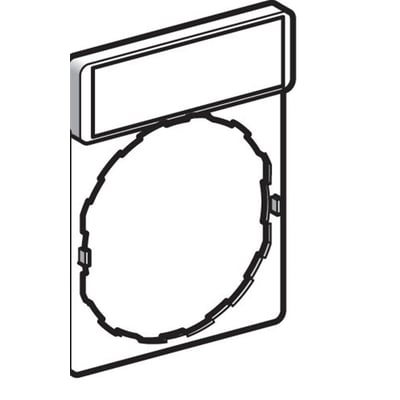 Teknisk tegning af Schneider Electric skilteholder ZBY 30x40mm, der viser dens montering og 8x27mm skiltelommen.