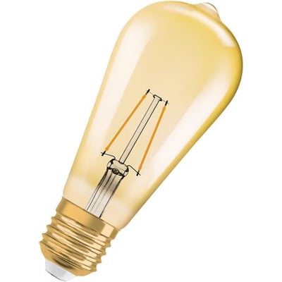 Detaljeret billede af Ledvance 1906 Edison guld fil pære med E27 sokkel og amber glas.