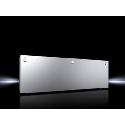 Rittal buskabinet KX i rustfrit stål, 600x200x123 mm, vist med tre pink låse på en sort baggrund med lys undertoner.