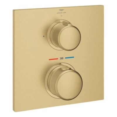 Grohe Allure New indbygningstermostat i børstet Cool Sunrise med firkantet forplade og to runde greb.