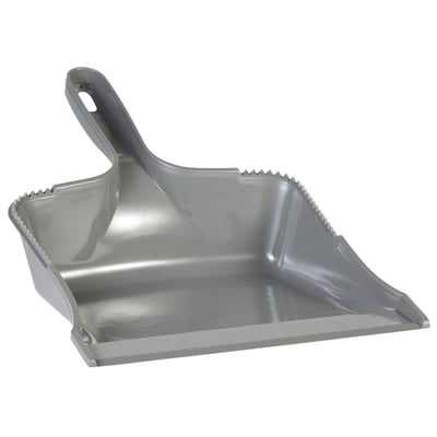 Vikan fejebakke set fra siden i grå polypropylen, viser den 210mm brede front og den tandede kant til afrensning af børster.