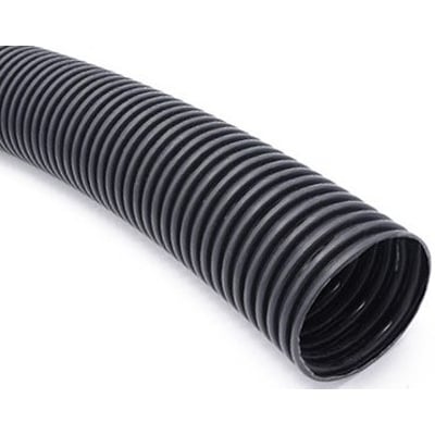 GreenMax 80/71,5 mm PE-vandings-/luftningsrør, 50 meter, vist i et nærbillede der fremhæver dets sorte, korrugerede overflade og indvendige diameter.