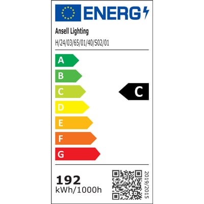 Energimærke C for Ansell Lighting H-Cell LED strip, 192 kWh/1000h, med QR-kode og dato 2019/2015.