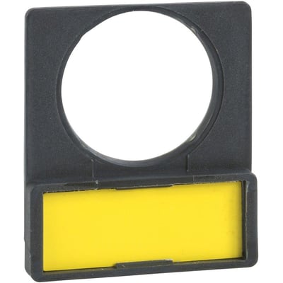 Bagside af Schneider Electric skilteholder ZBY2178, viser monteringshul og plads til 8 x 27 mm skilt.