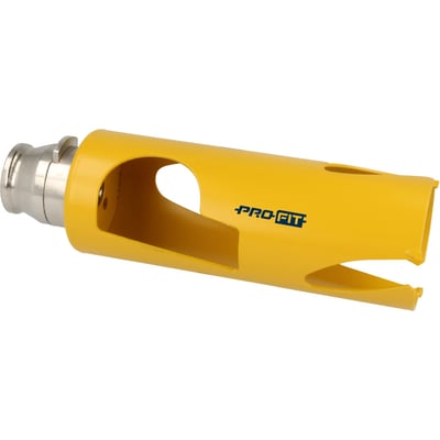 PRO-FIT Multi Purpose HM hulsav med 10 mm adapter og 65 mm diameter i skarp gul farve med blå logo.