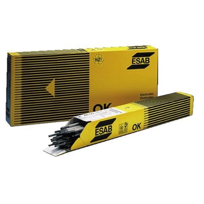 Nærbillede af Esab OK 53.05 svejseelektroder, 3,25x350mm, vist i åben emballage med synlig produktinformation.