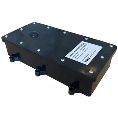 NID Smart VA-alarm med radar og 5G overvågning, fremstillet af sort plastik med label og skruer.