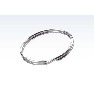 Roliba nøglering i forniklet stål med åben ringform; den udvendige diameter er 32 mm.