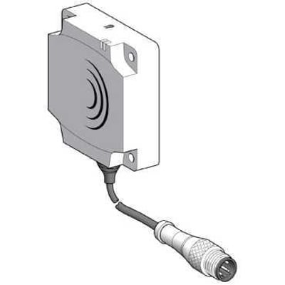 Schneider Electric induktiv sensor NFL 80x80 AC/DC NO med 60mm detektionsafstand og U20 tilslutning, isoleret på hvid baggrund.