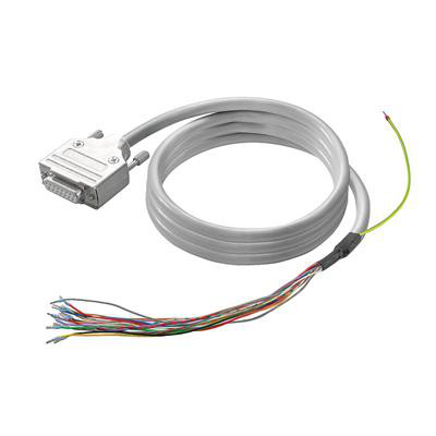 Weidmüller PLC-wire til analoge signaler, 15-polet og 2 meter, oprullet med stik og synlige ledere.