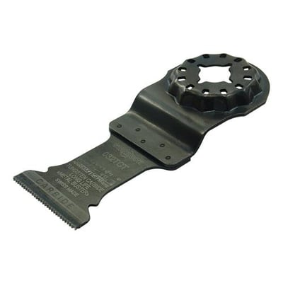 Ironside 32 mm savklinge til multicutter med Starlock-optag, set skråt med den takkede karbidkant synlig.