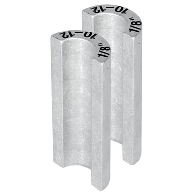 Et par Rems indfrysningsindsatser i metal, side om side, med indgraverede mål 1/8" og 10-12 mm på hver.