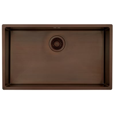 Lavabo Kubus 700 Soft køkkenvask i bruneret massiv messing, set ovenfra med firkantet kumme og synlig kurveventil.