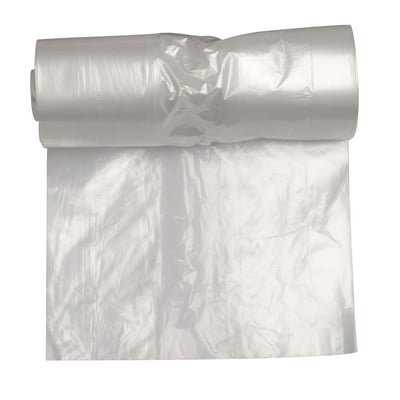 Rulle med 50 stk. klare spandeposer i plast, hver pose måler 60 x 70 cm og har en kapacitet på 45 liter.