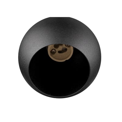 Nærbillede af SLV LIGHT EYE 90 1F pendel, viser GU10 fatningen indeni det matte sorte, kugleformede lampehoved.